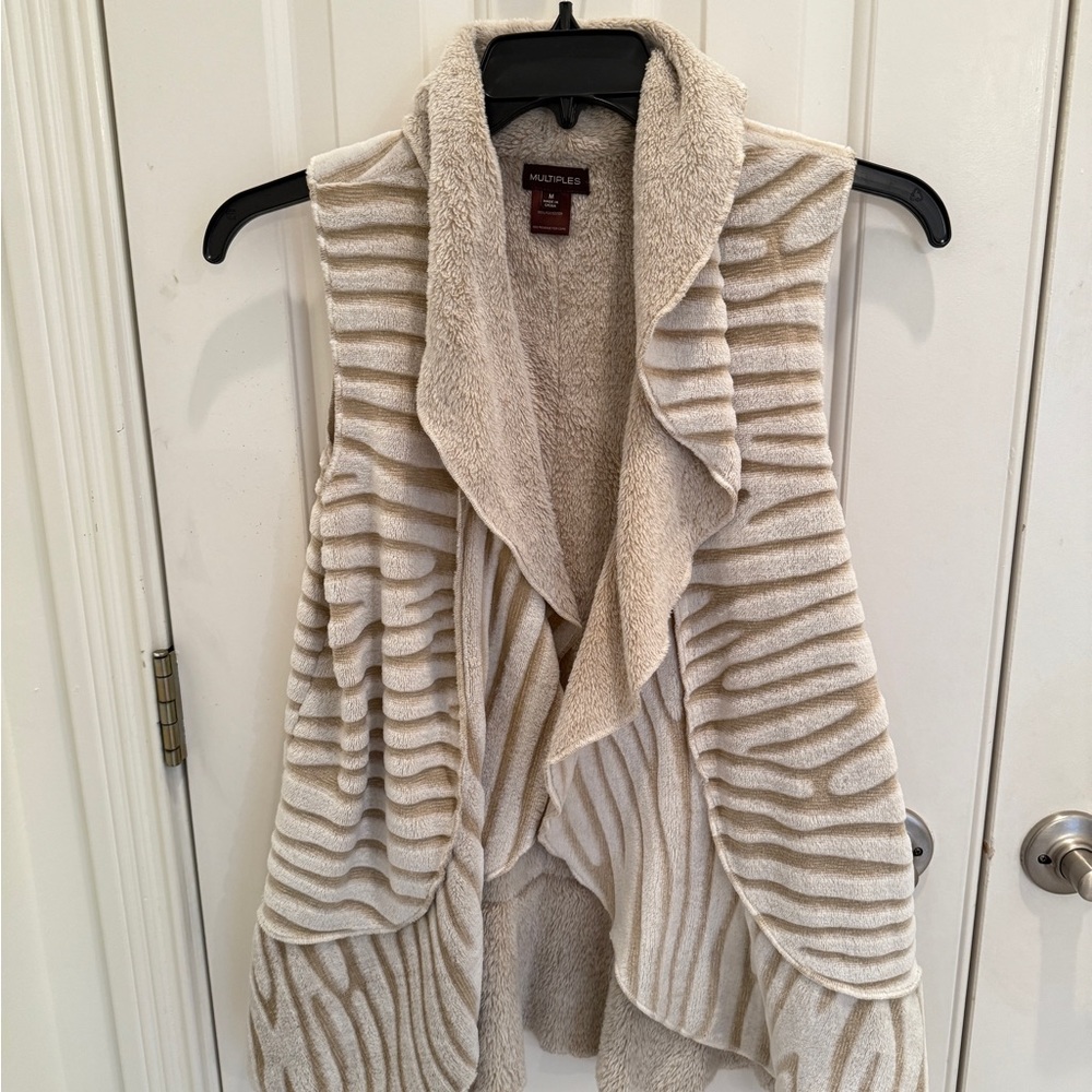 Multiples Cream Knit Vest with Ruffles